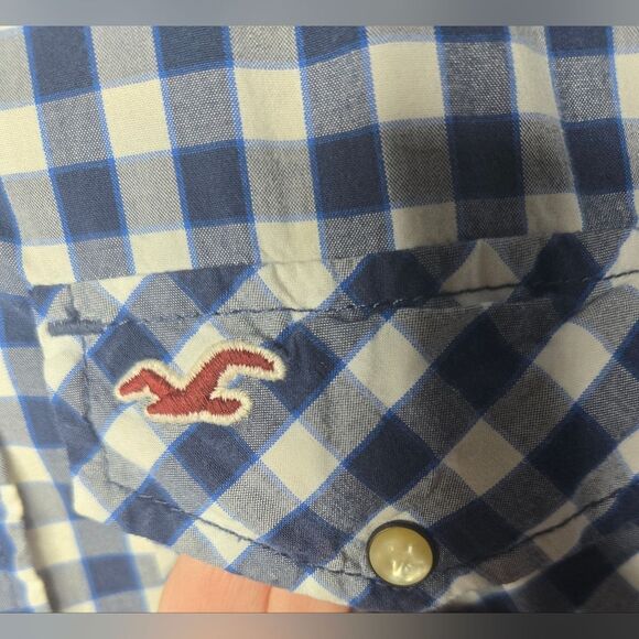 Men's Hollister Blue & White Checks Western Style Shirt - Medium - Picture 3 of 8